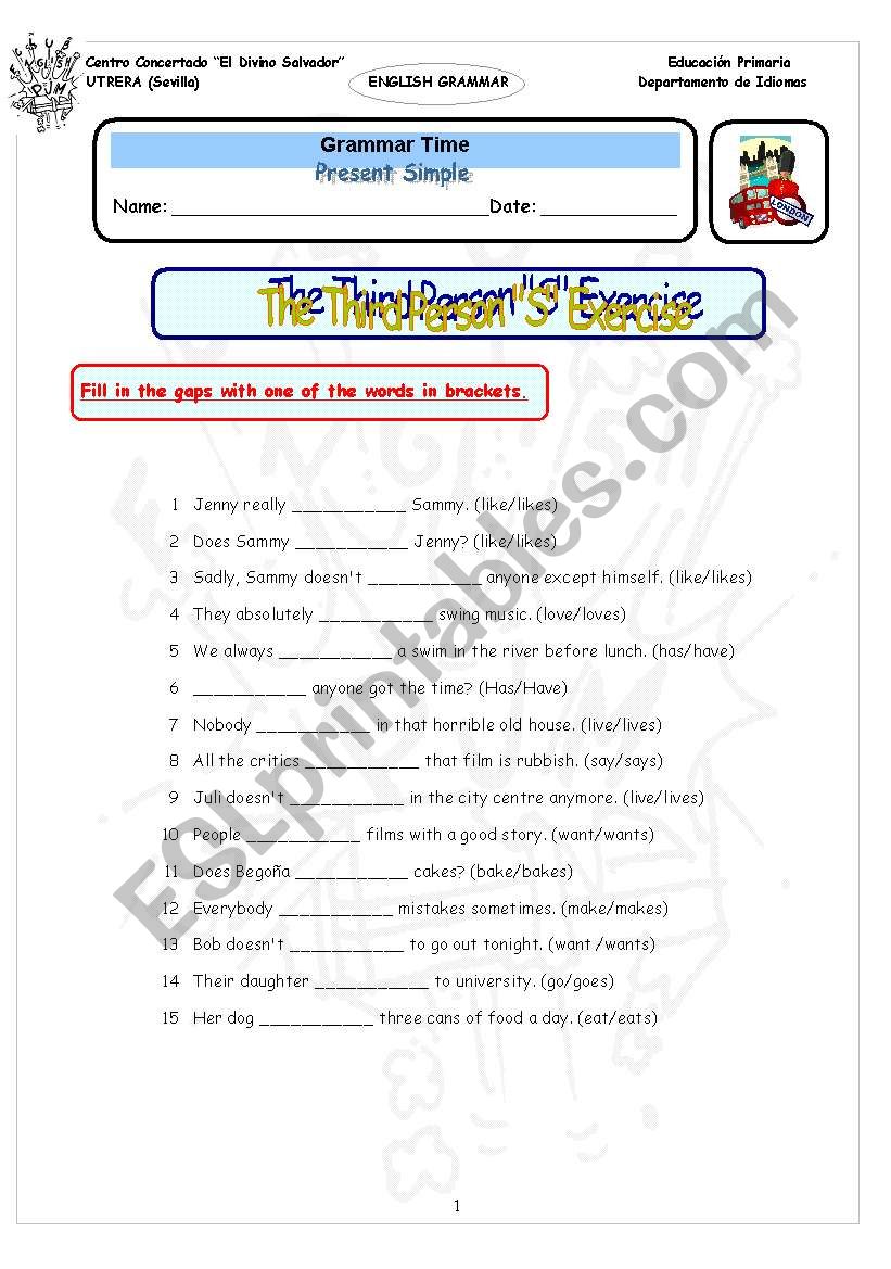 Present Simple - The Third Person S Exercise