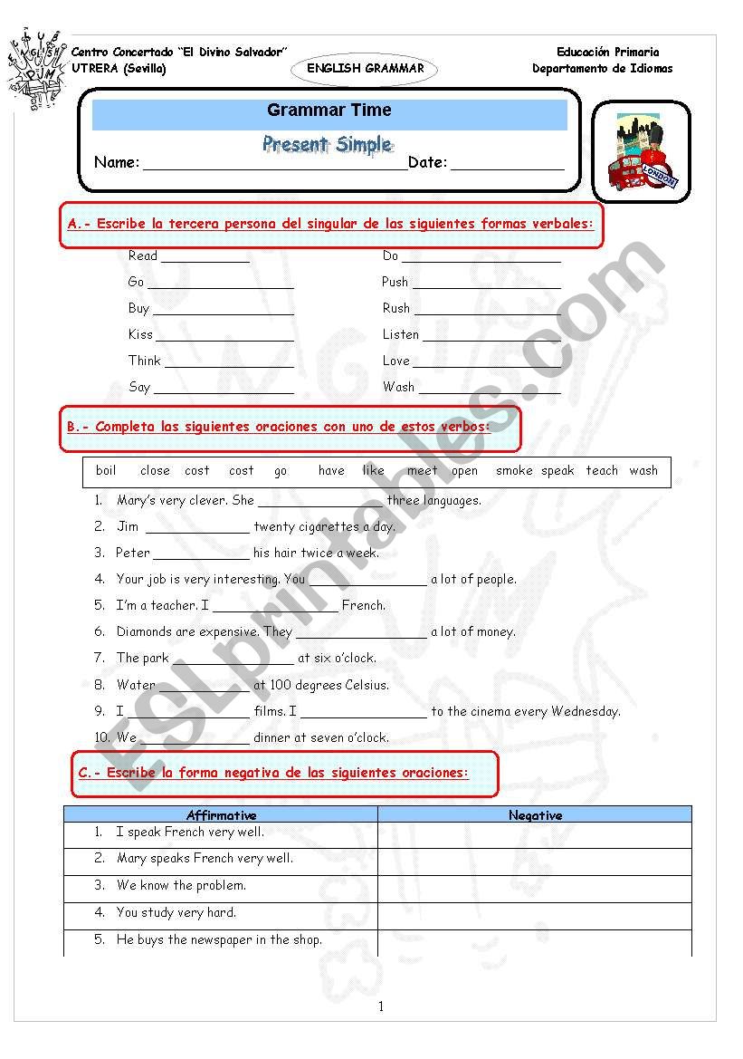 Present Simple Exercises worksheet