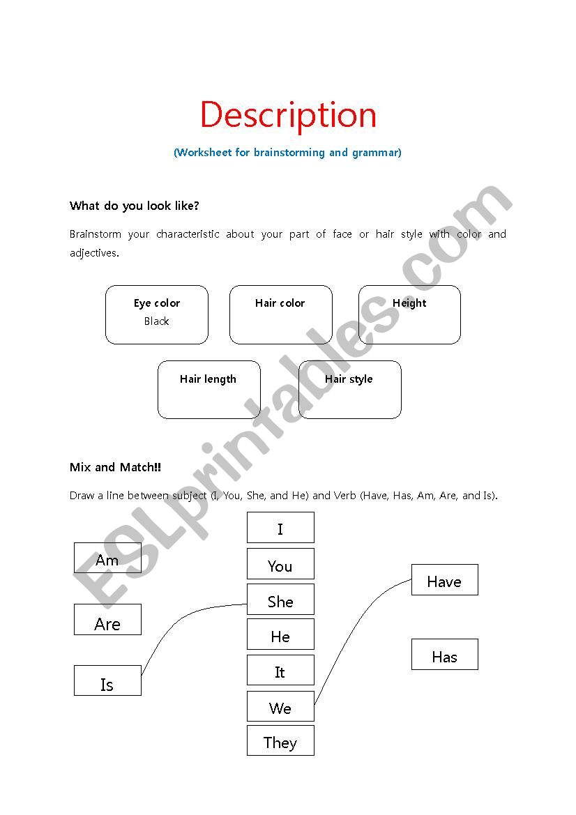 description activity  worksheet