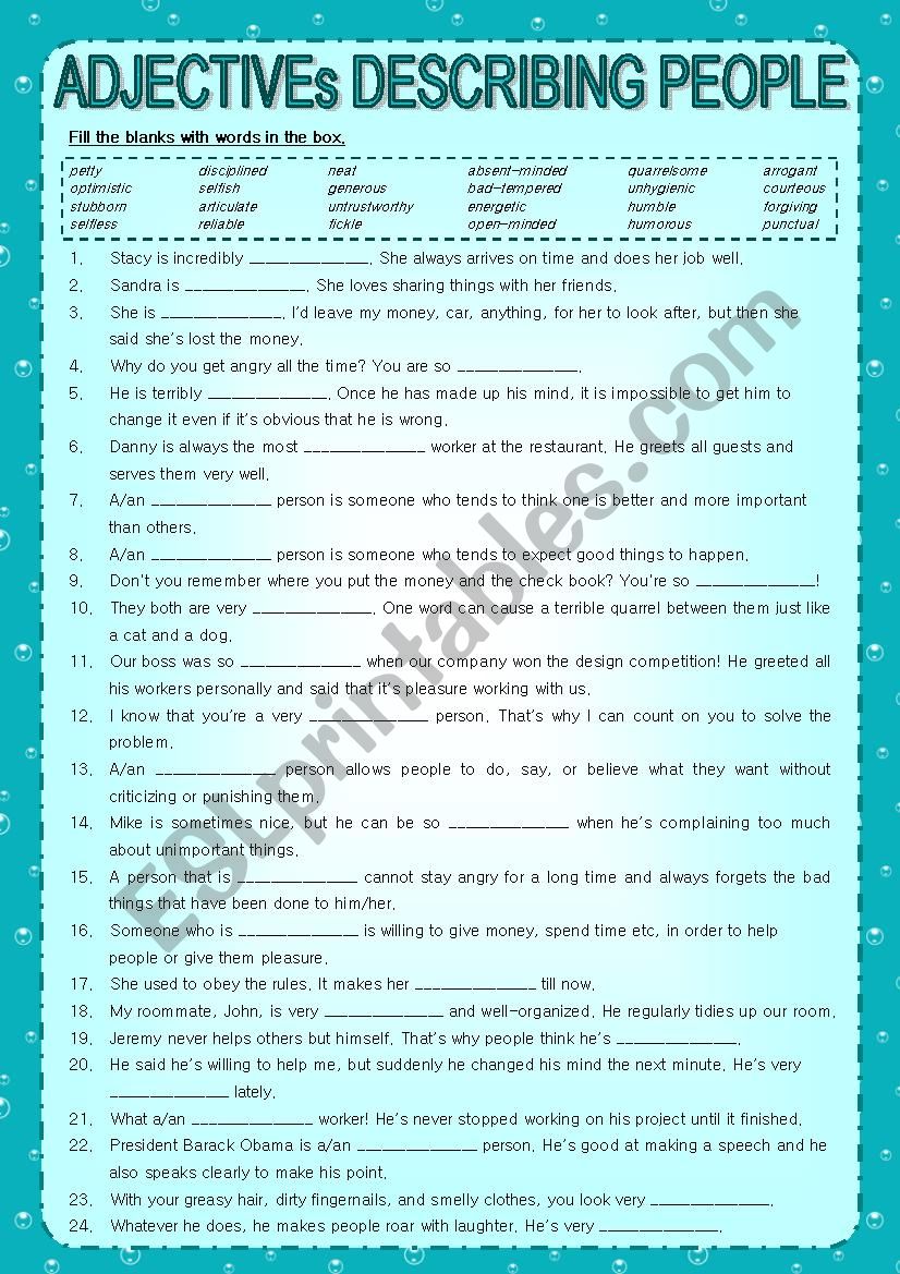 Adjectives Describing People worksheet