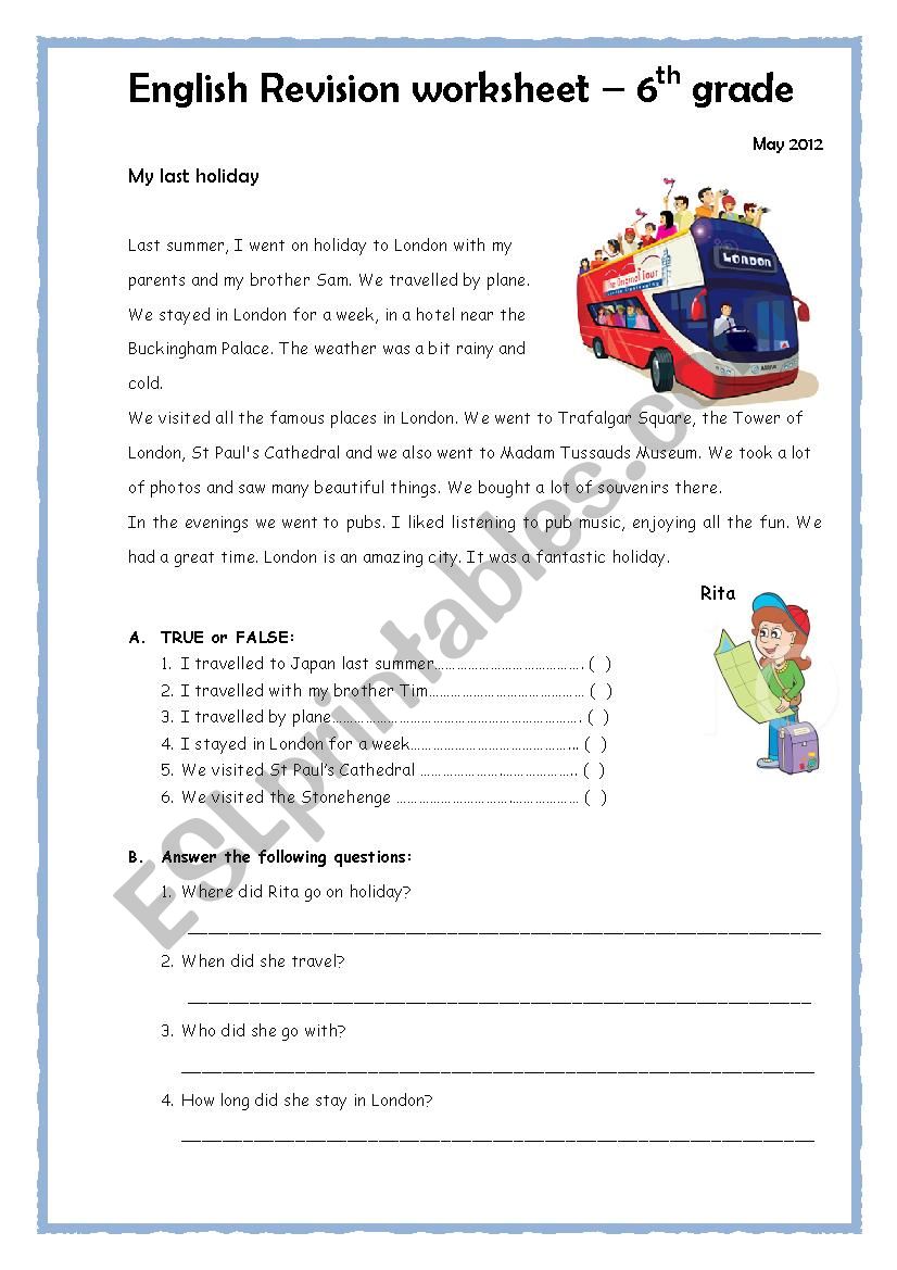 Past simple worksheet 6th grade