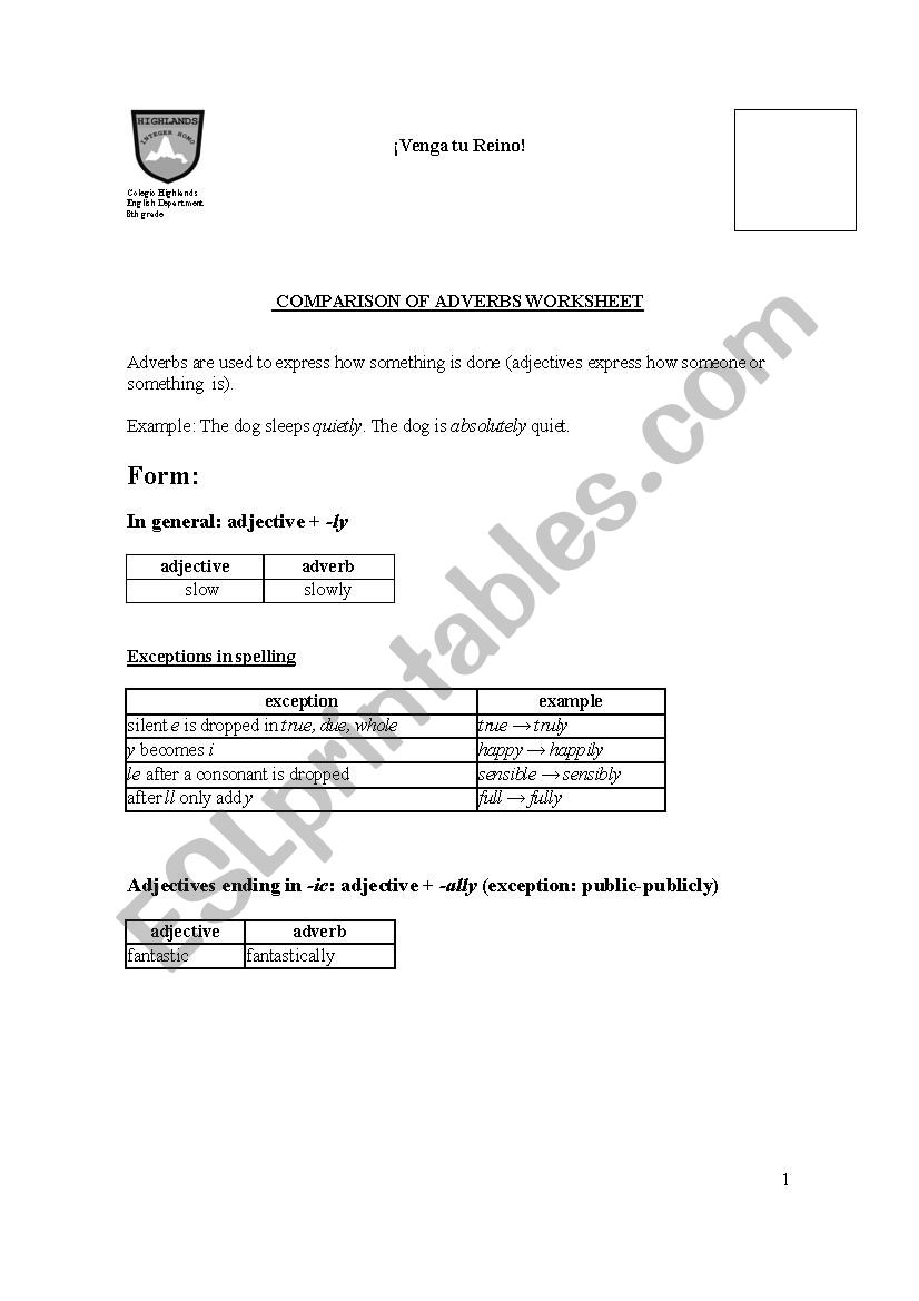 Adverbs worksheet