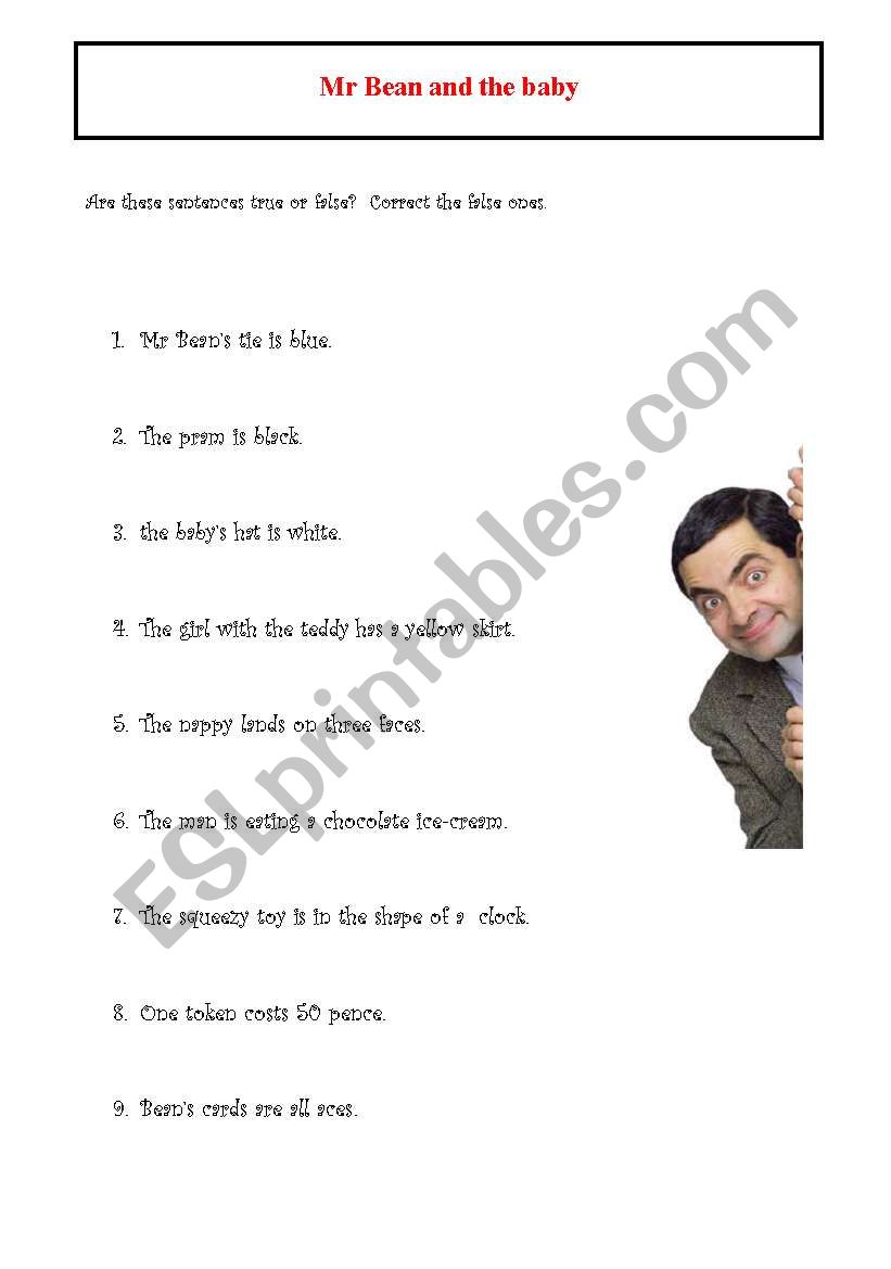 Mr Bean and the baby worksheet