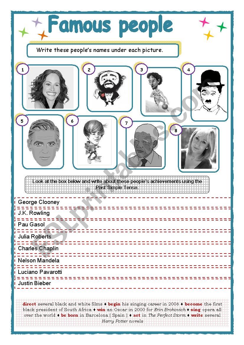 Famous people (simple past ) worksheet