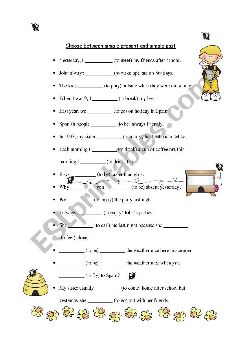 Simple past vs simple present worksheet