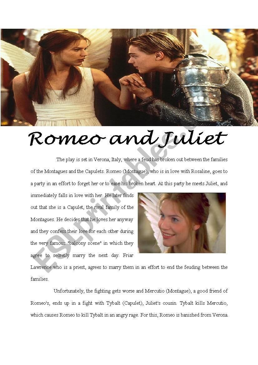 romeo and juliet worksheet