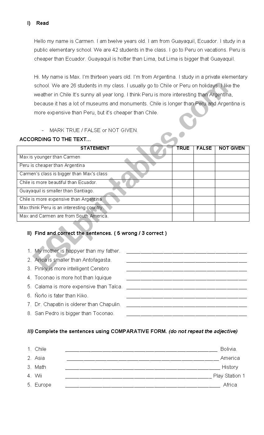 Comparatives worksheet