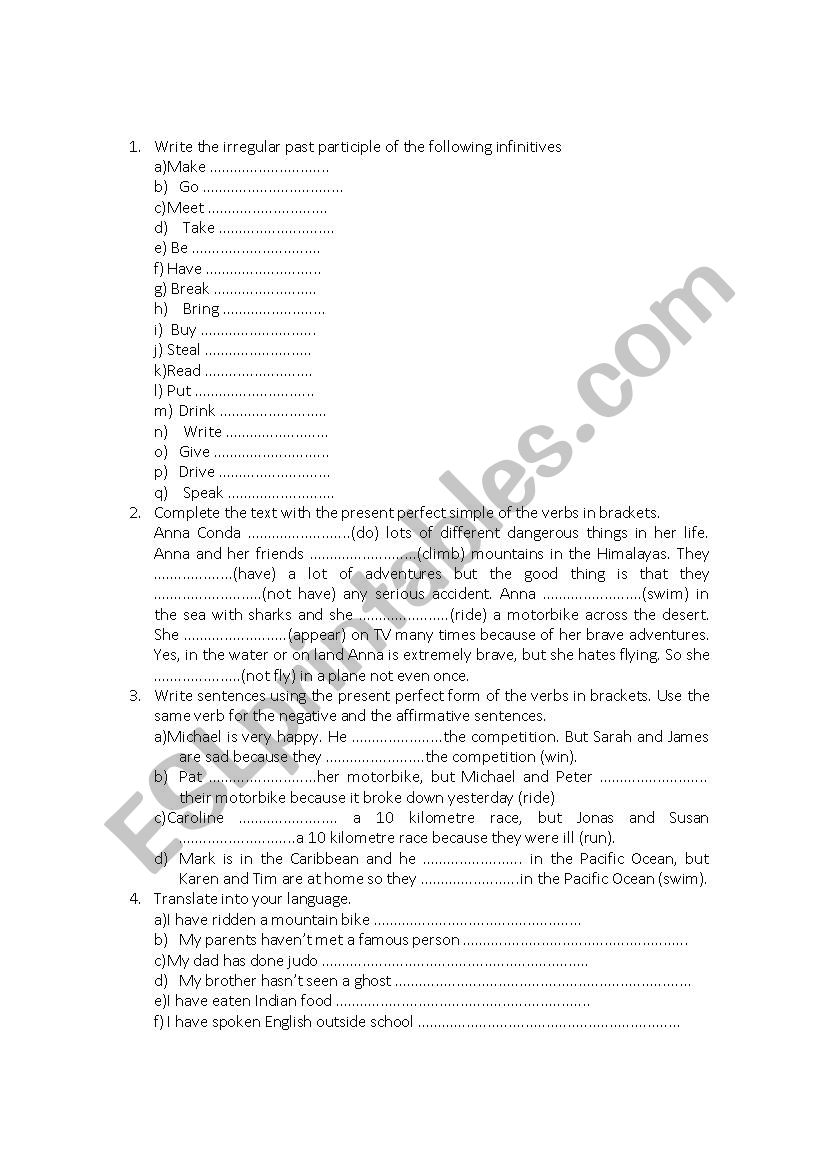 Present Perfect worksheet