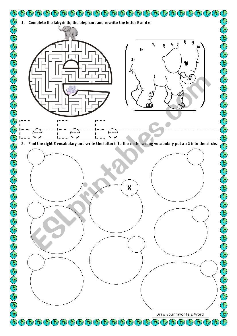 LETTER E worksheet