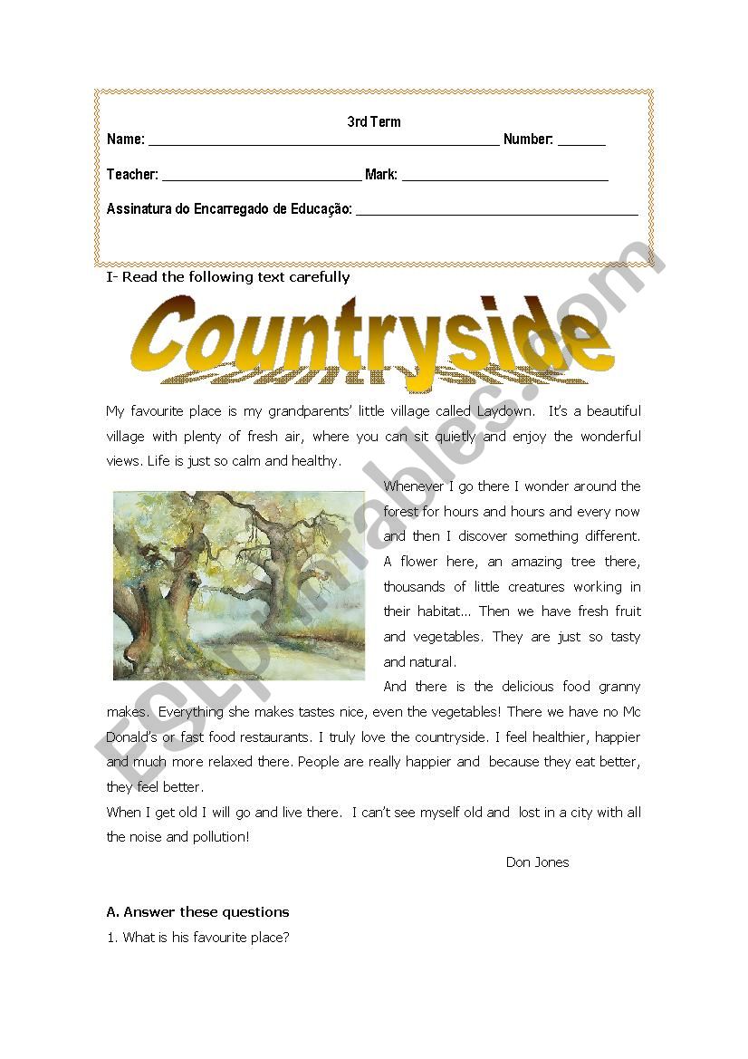 Countryside worksheet