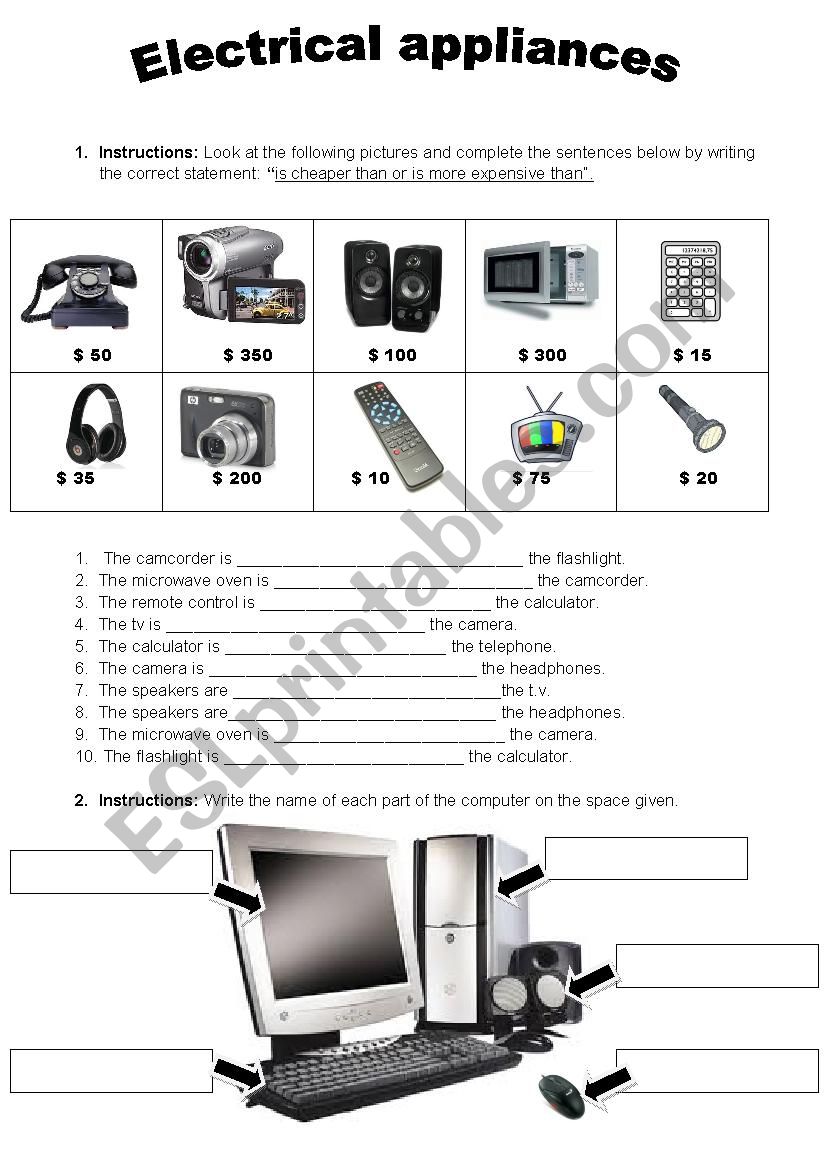 Electrical appliances worksheet