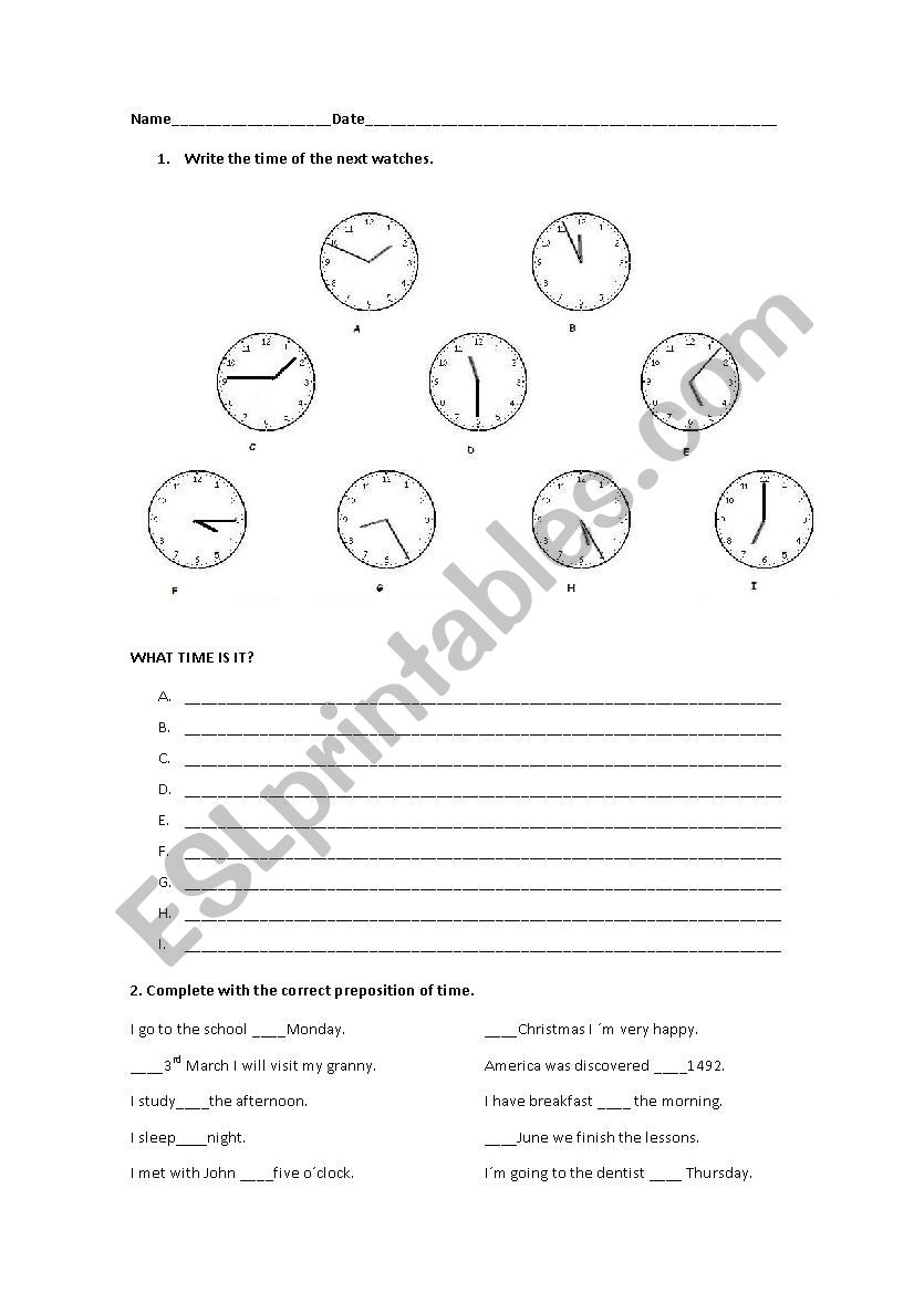 The time and the prepositions of time