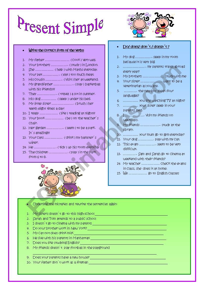 Present Simple: auxiliaries worksheet