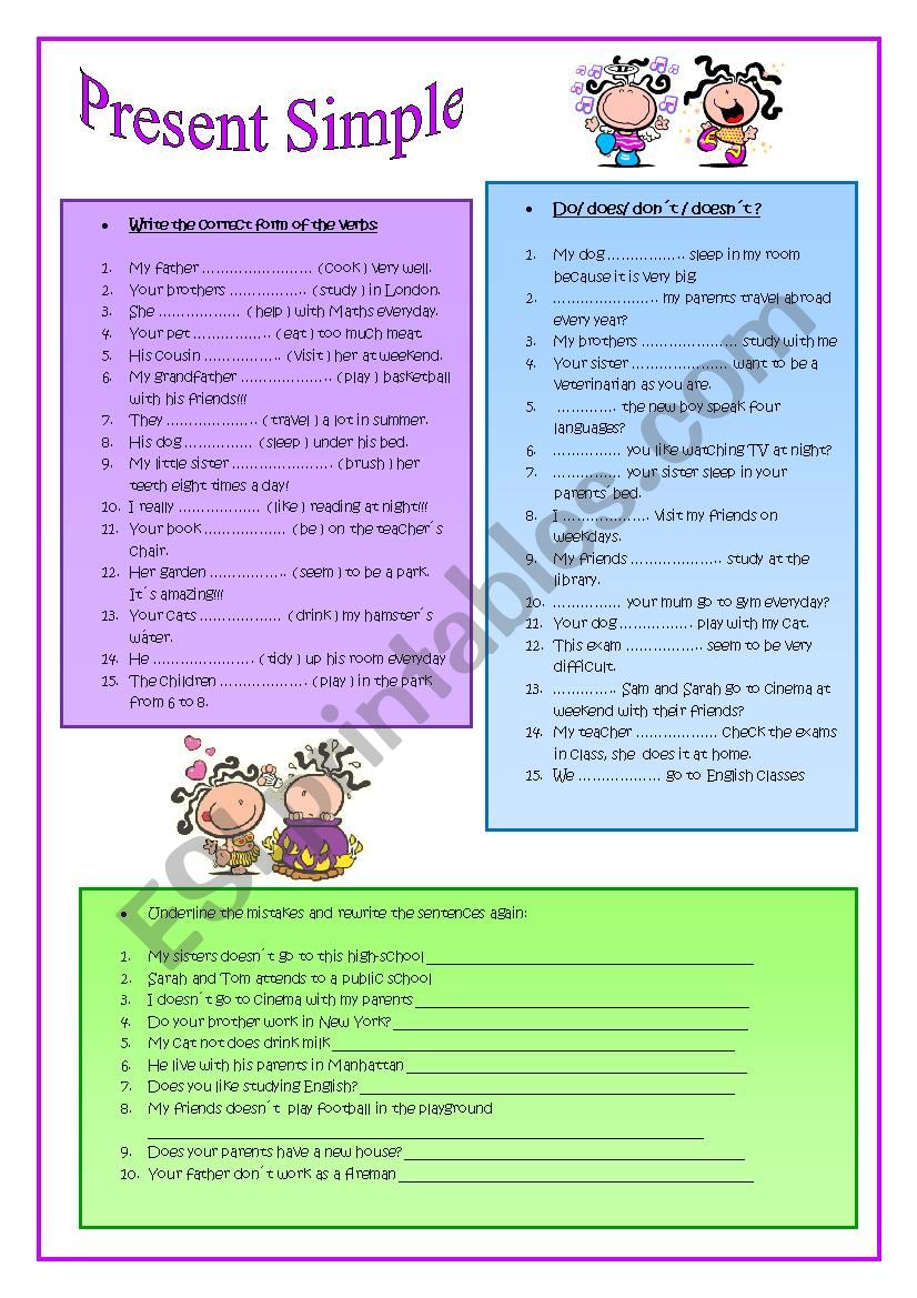 Present Simple: auxiliaries worksheet