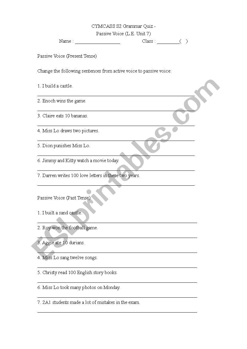 Passsive Voice worksheet