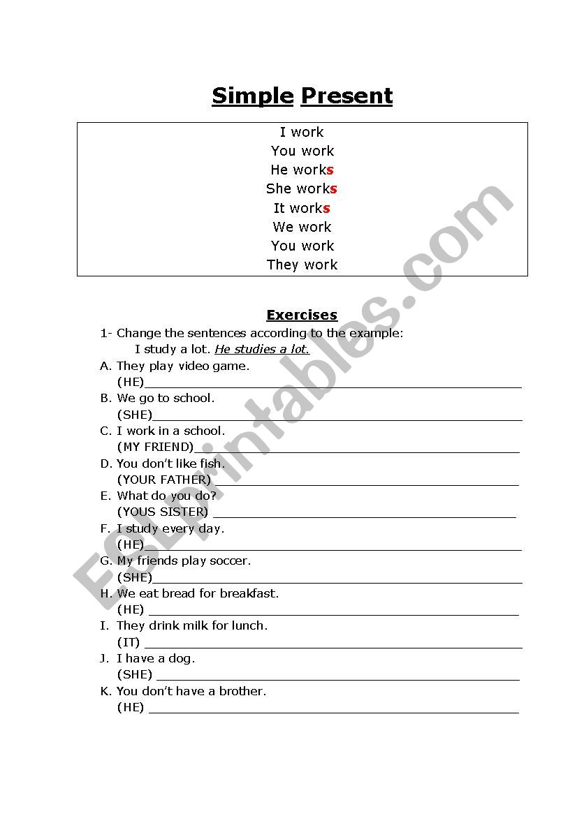 SIMPLE PRESENT worksheet