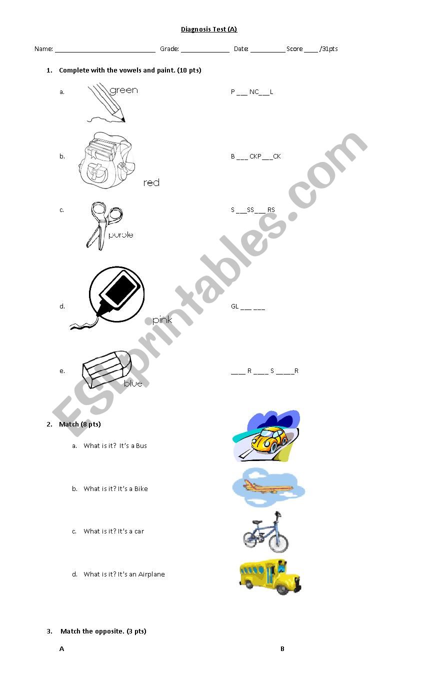 Diagnosis Test II worksheet