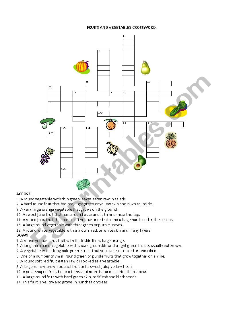 FRUITS AND VEGETABLES CROSSWORDS
