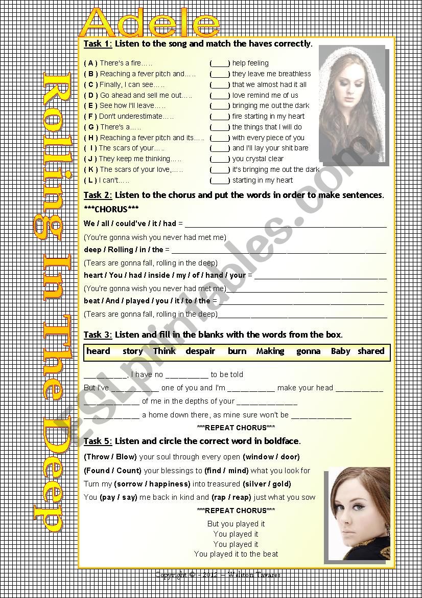 ROLLING IN THE DEEP - ADELE - SONG WORKSHEET