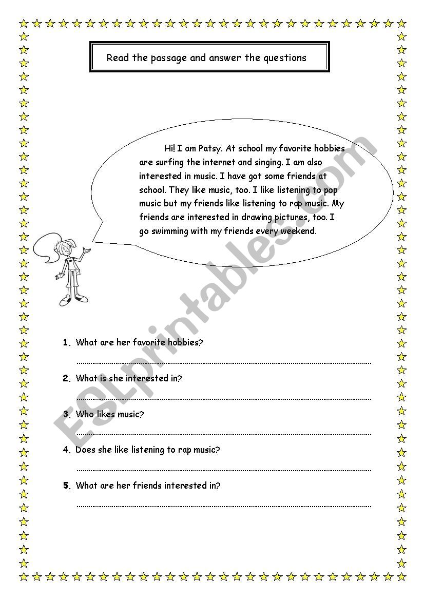 Patsys hobbies worksheet