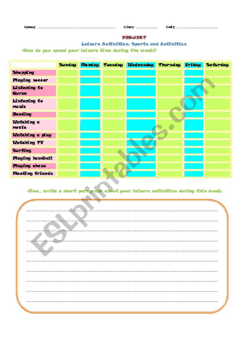 Leisure Time worksheet