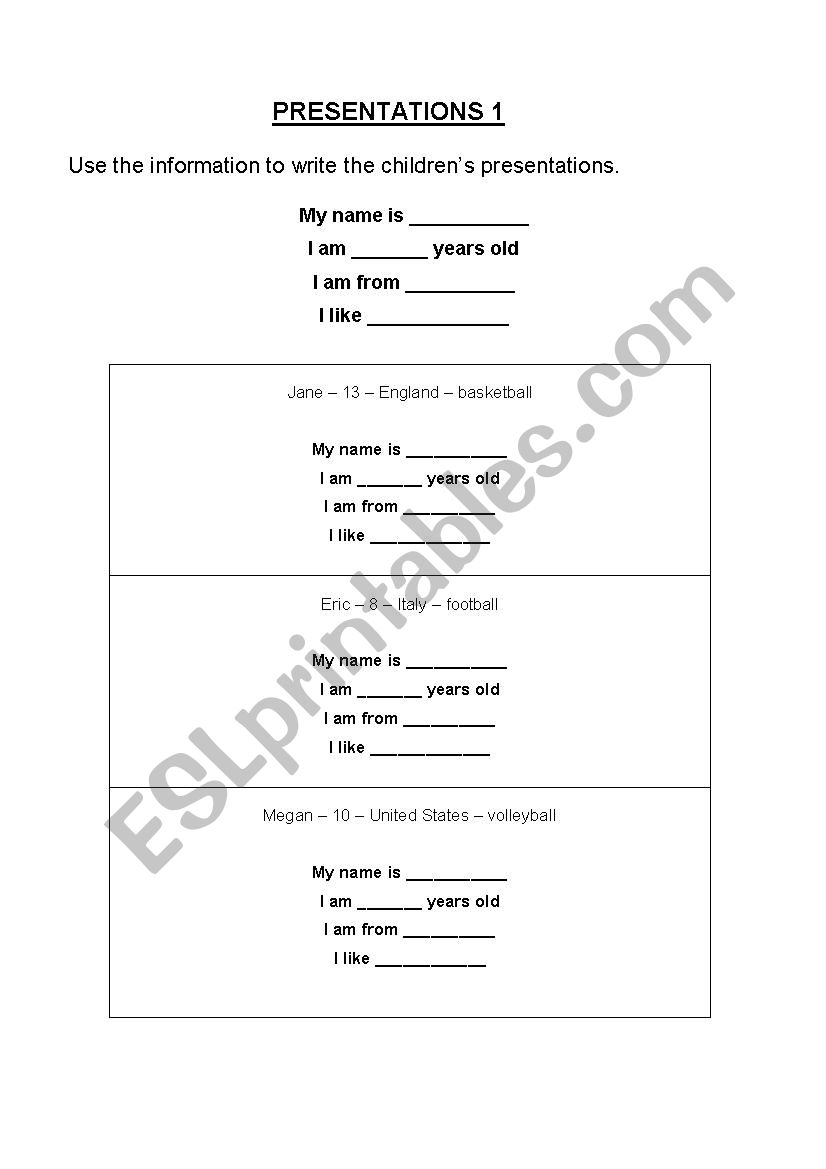 Presentations worksheet