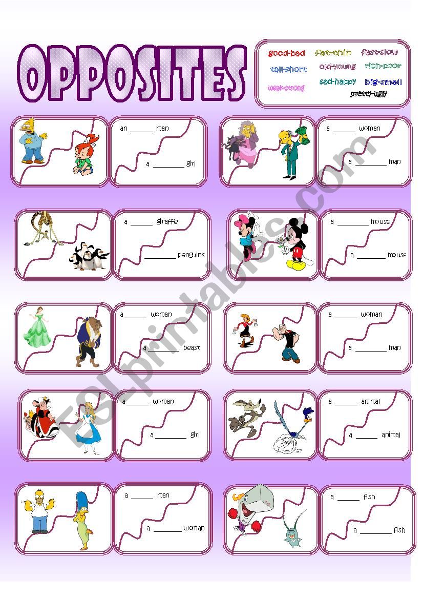 Opposites cards worksheet