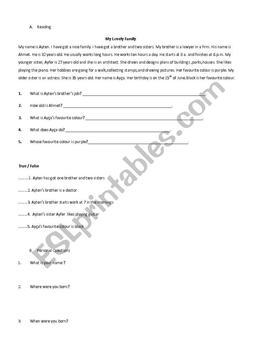 exam worksheet