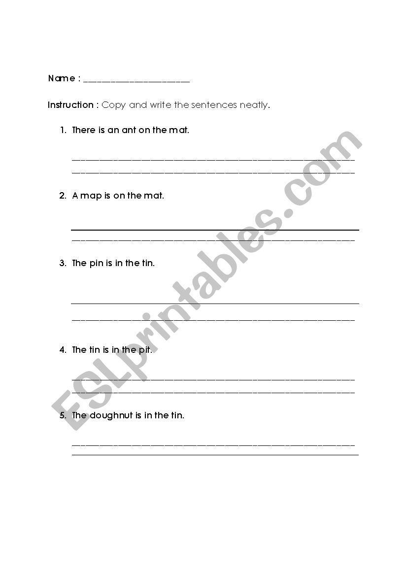 Writing exercise worksheet