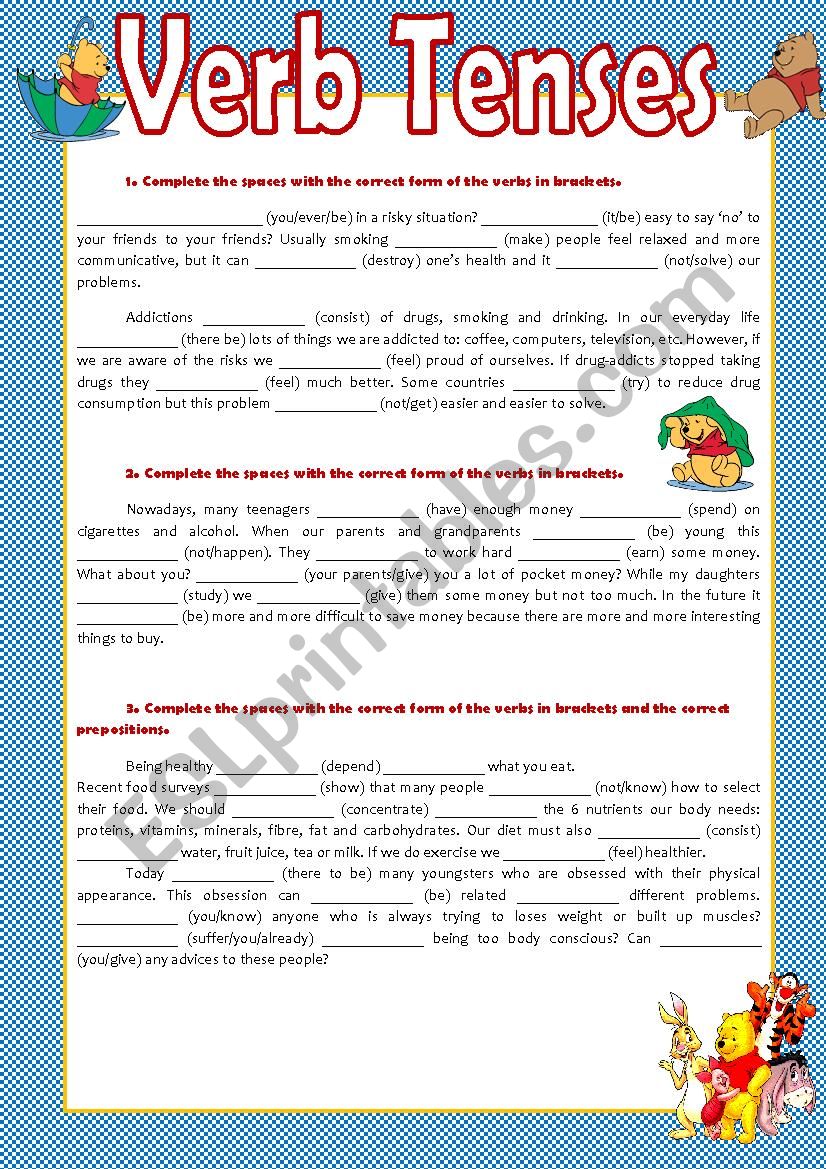 Verb tenses mix worksheet