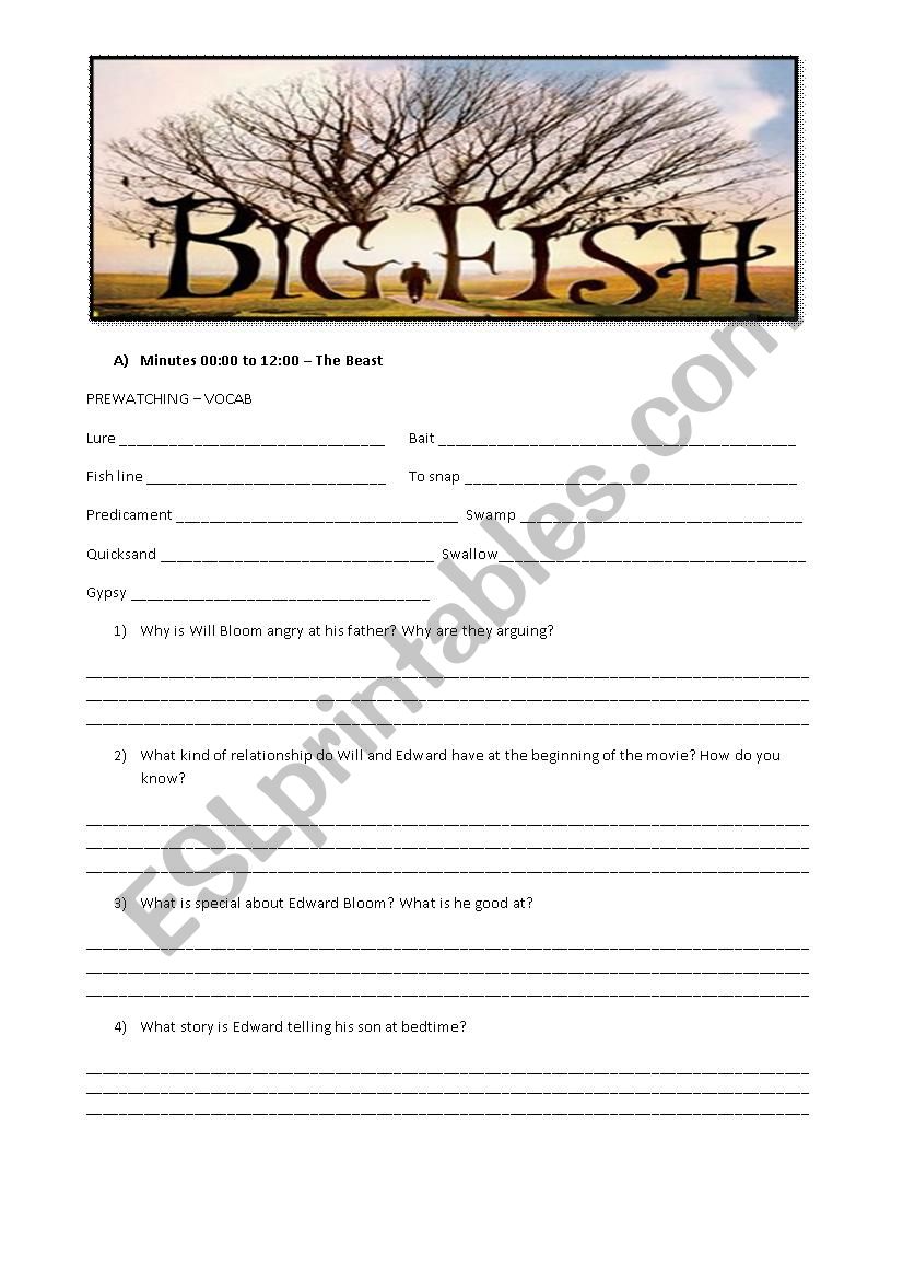 BIG FISH - MOVIE worksheet