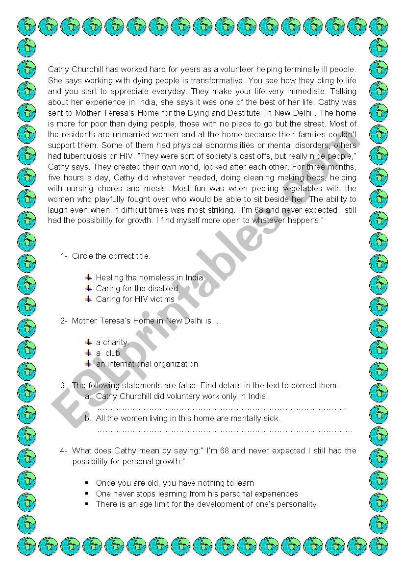 voluntary work worksheet