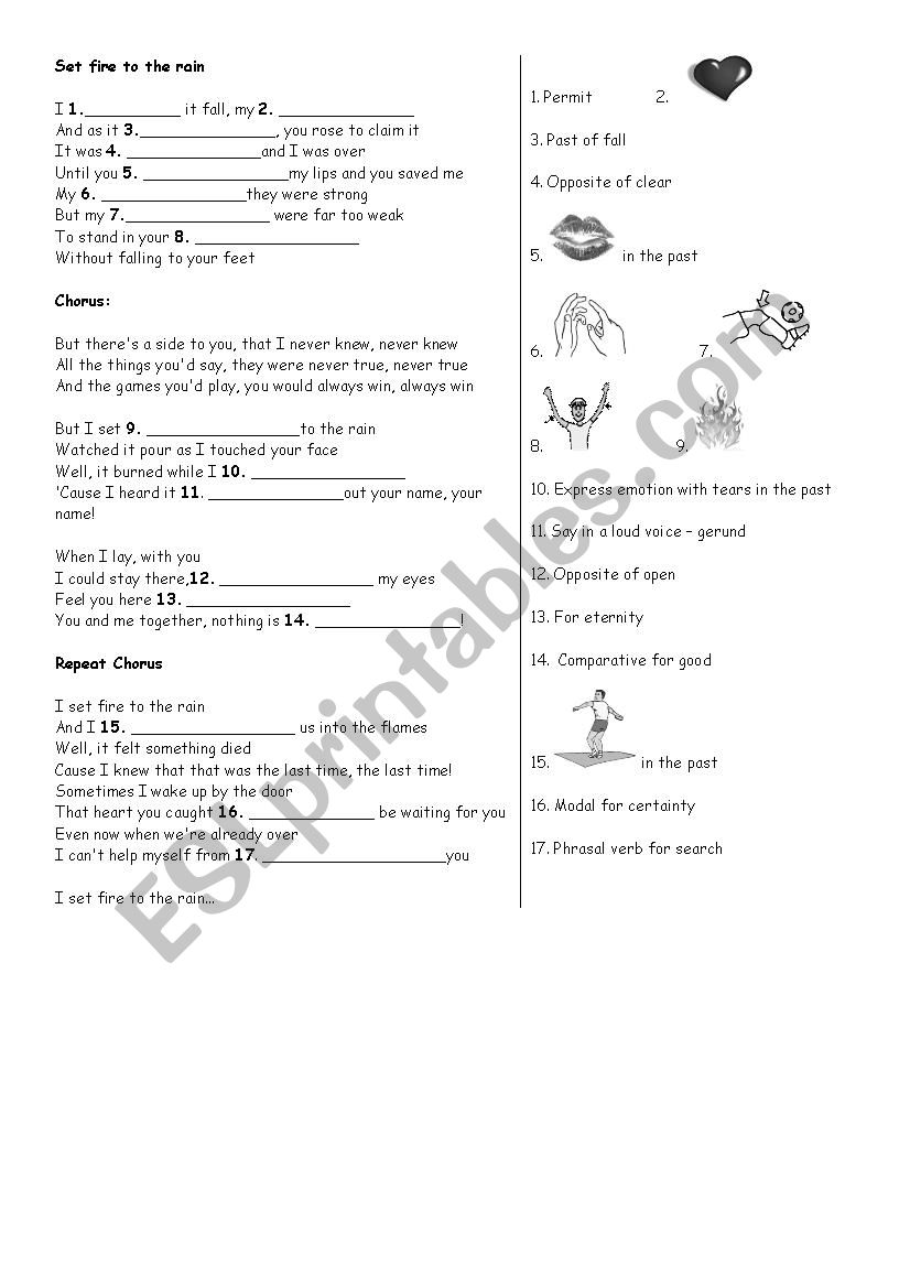 Set fire to the rain worksheet