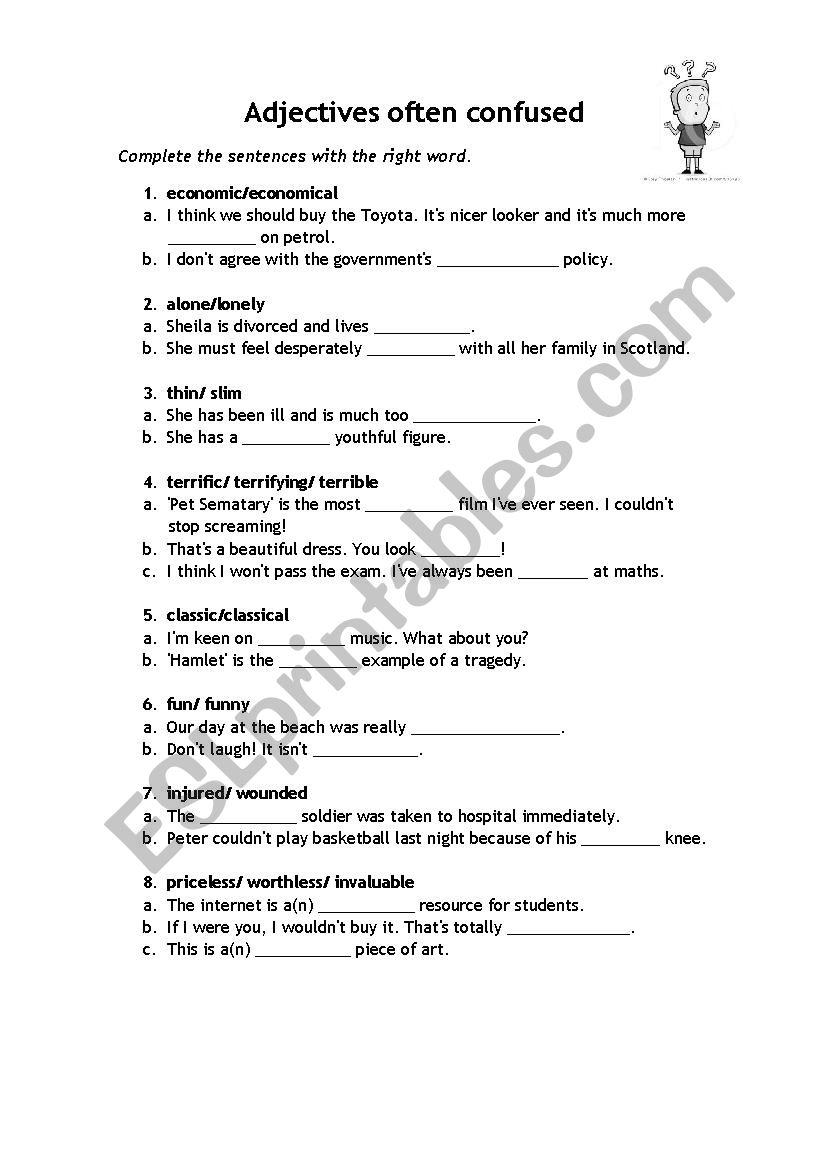 Adjectives often confused worksheet