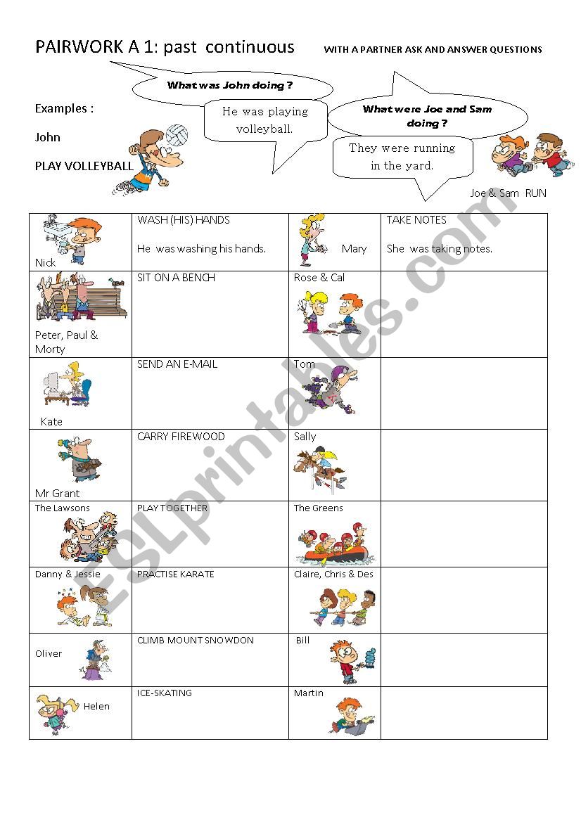 PAST CONTINUOUS PAIR WORK A1 & A2