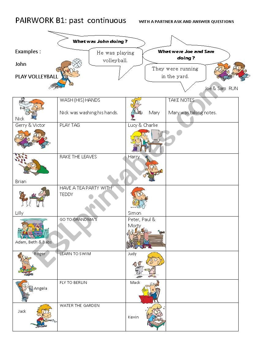 PAST CONTINUOUS PAIR WORK B1 & B2