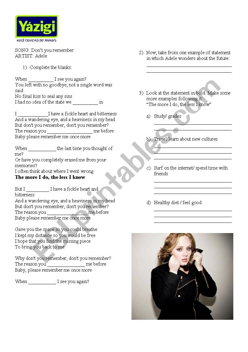 Adele _ Dont you remember worksheet