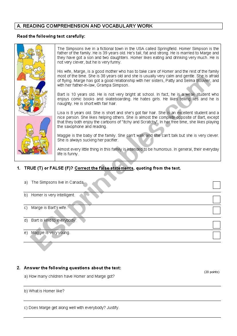 the simpsons family worksheet