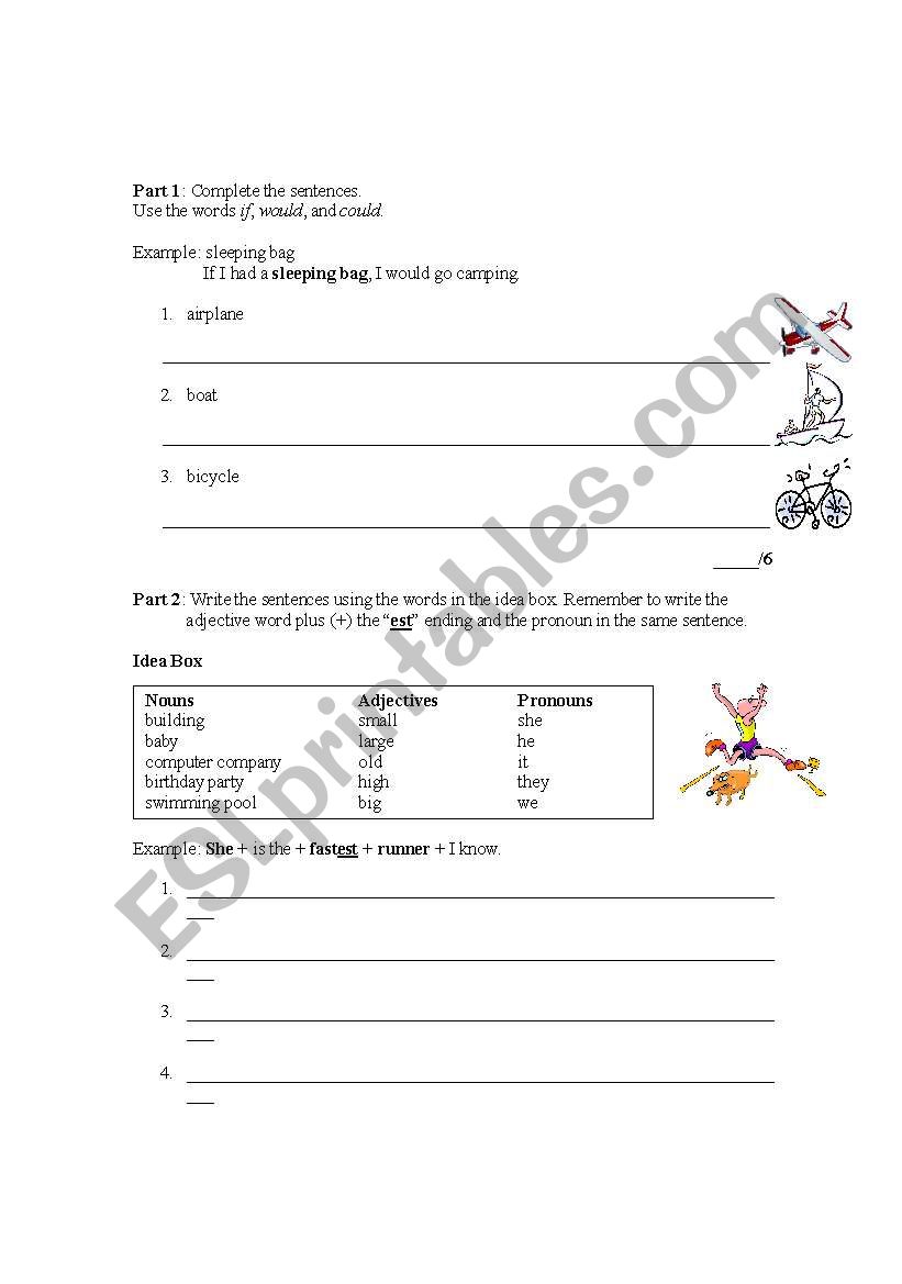 writing test (grade 6) worksheet