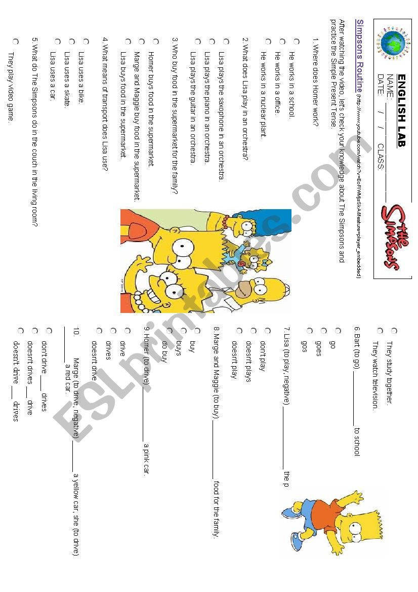 The Simpsons Quiz worksheet