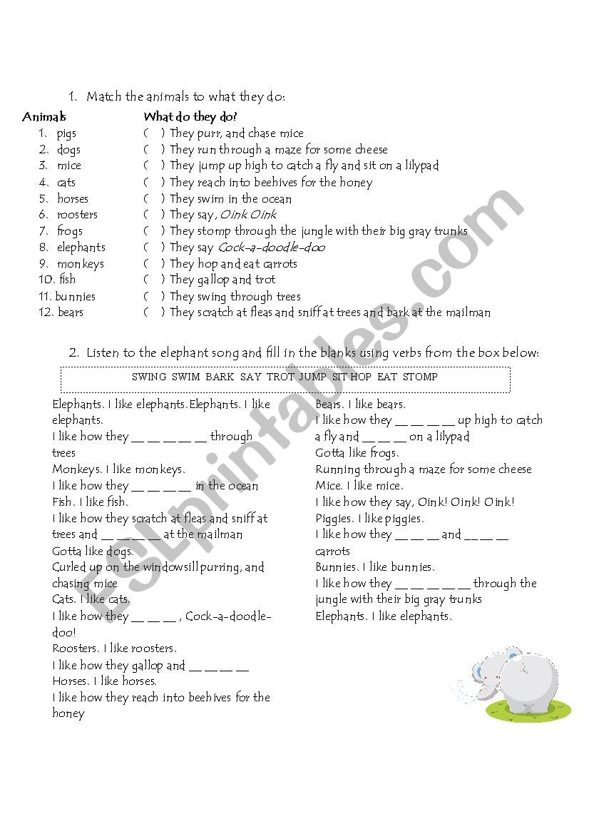 The elphant song worksheet