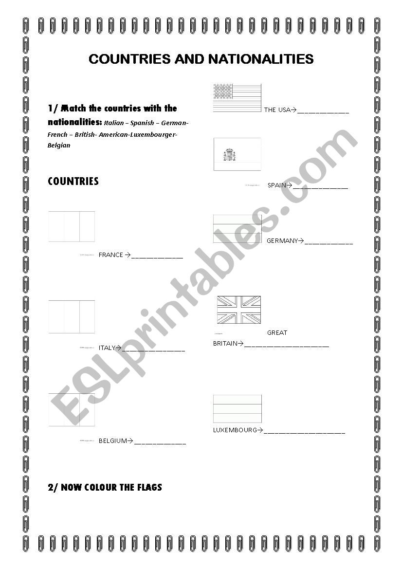 nationalities worksheet