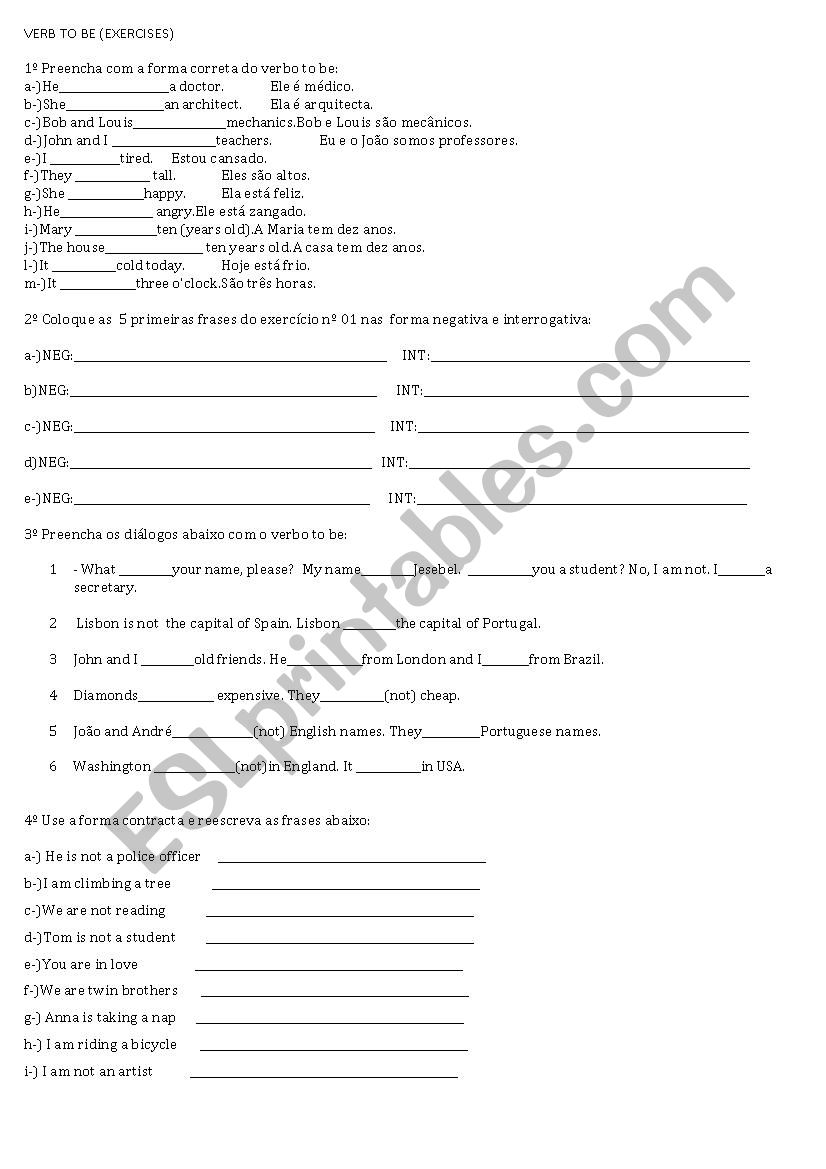 verb to be exercises worksheet