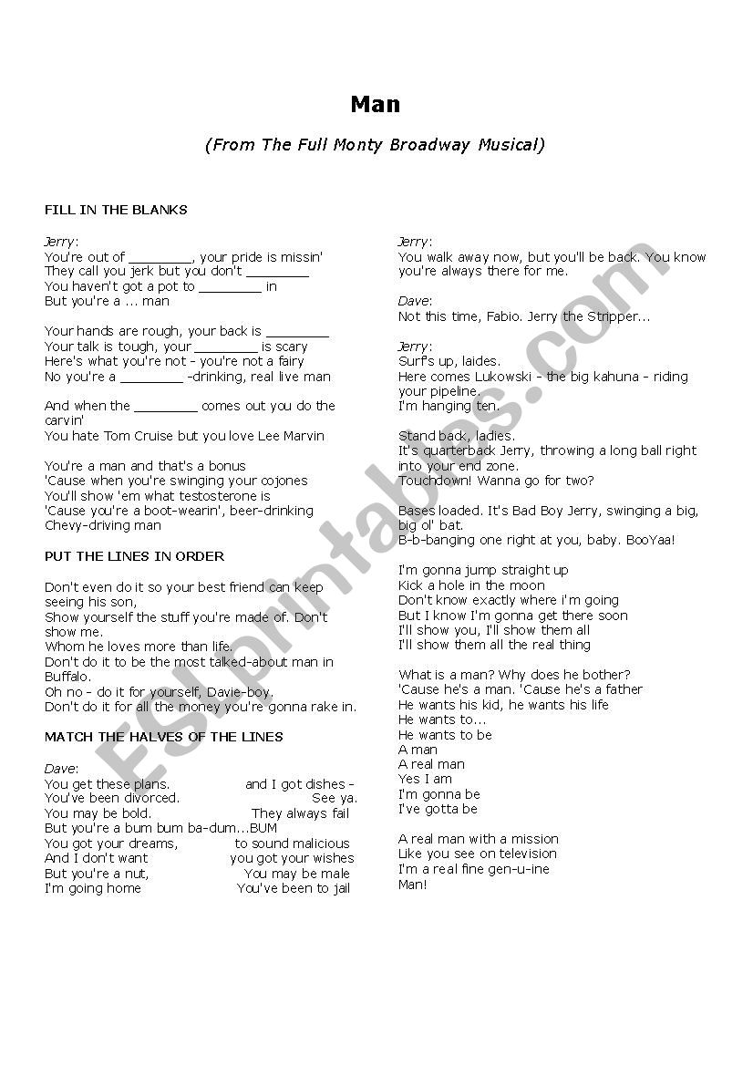 Song: Man worksheet