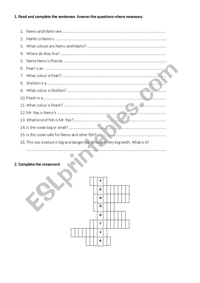 Finding Nemo  worksheet