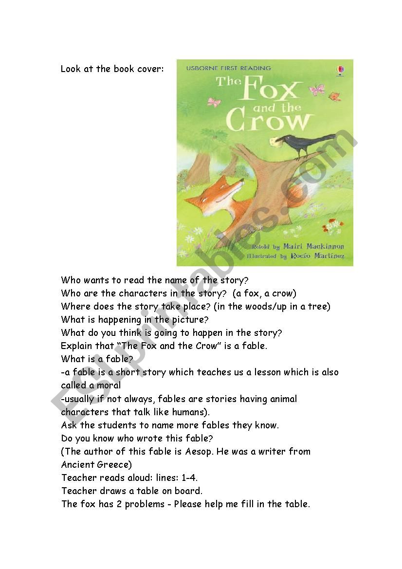 The Fox and the Crow worksheet