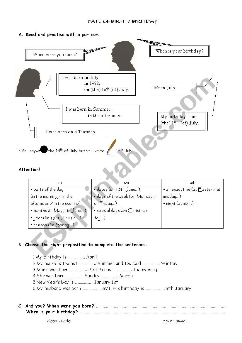 Date of birth/ birthday worksheet