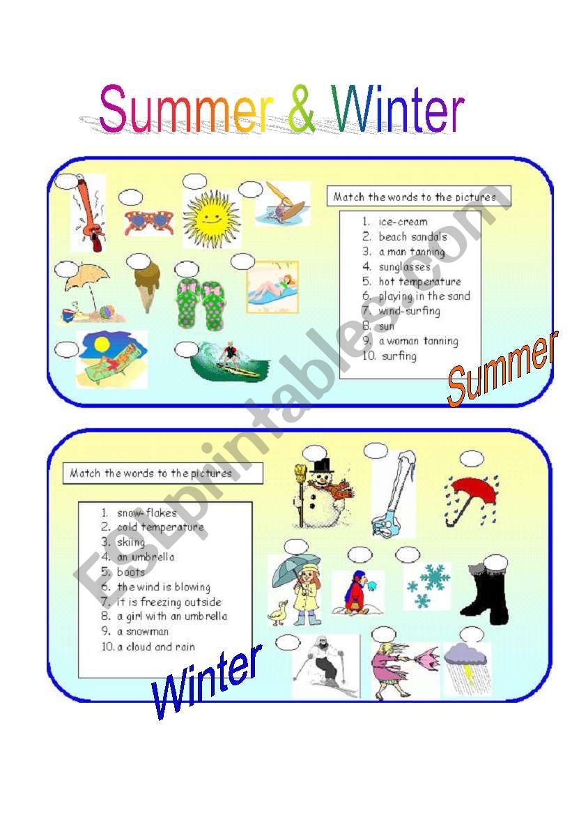 Summer  & Winter worksheet