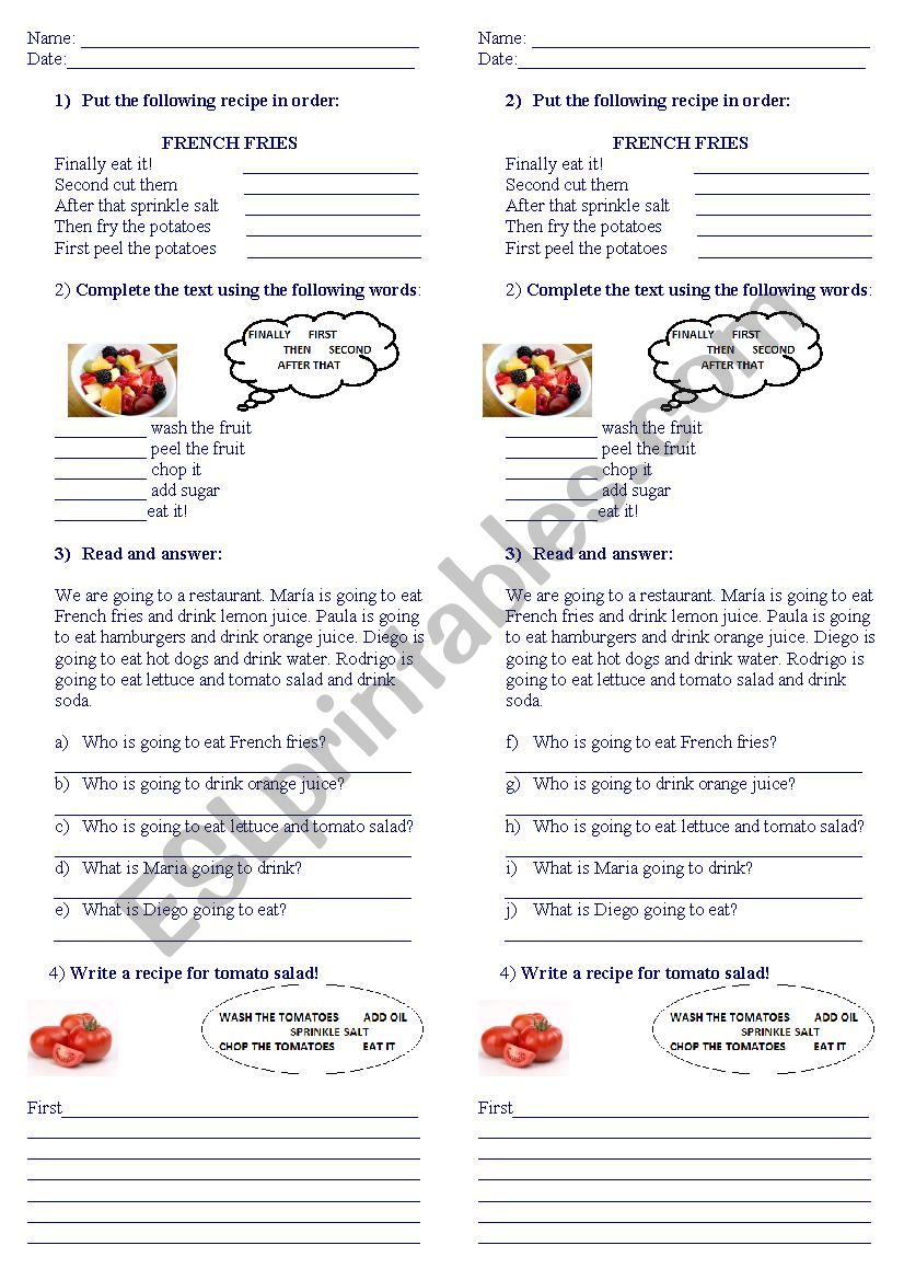 Recipes test worksheet