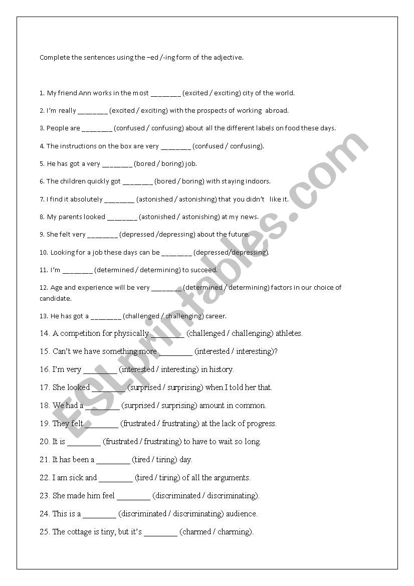 Adjectives Present and Past Participles Forms